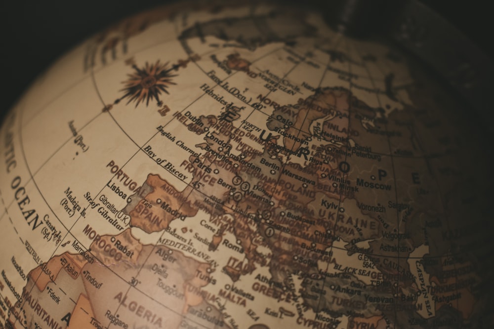 a close up of a globe with a black background