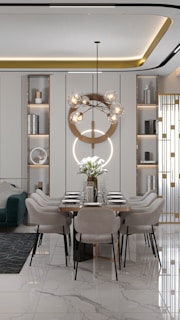 A modern dining room set with sophisticated design features.