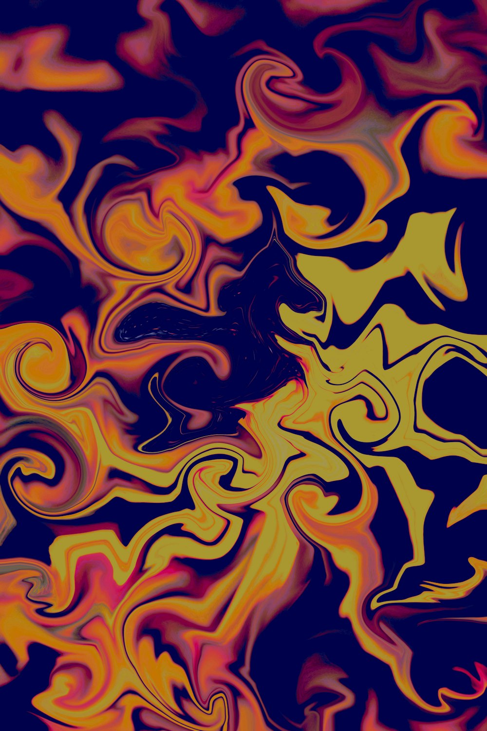 an abstract painting of a yellow and red swirl