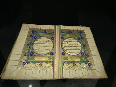 A delicate booklet open to pages showing sketches and golden leaf details.