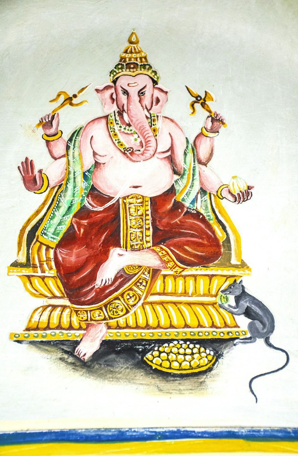 a painting of an elephant sitting on top of a golden object