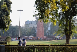 A scenic view of a park where people are playing games on their devices.