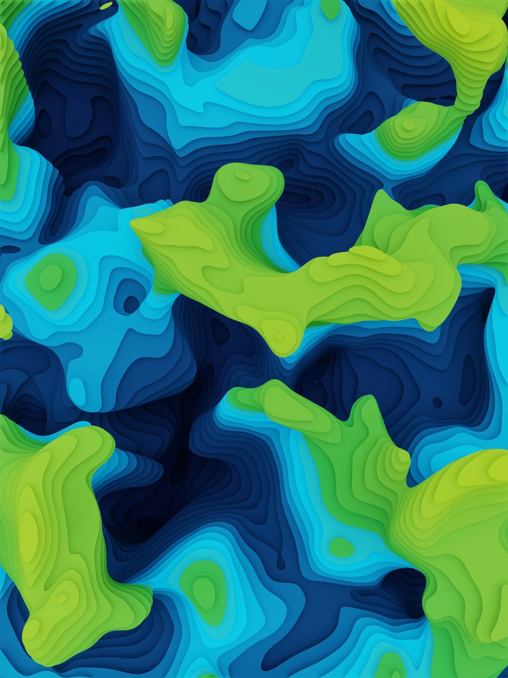 a blue and green abstract background with wavy shapes