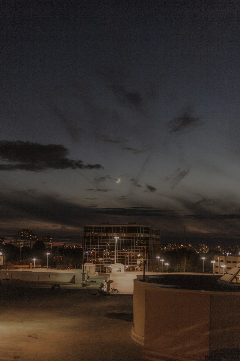 a night time view of a city skyline