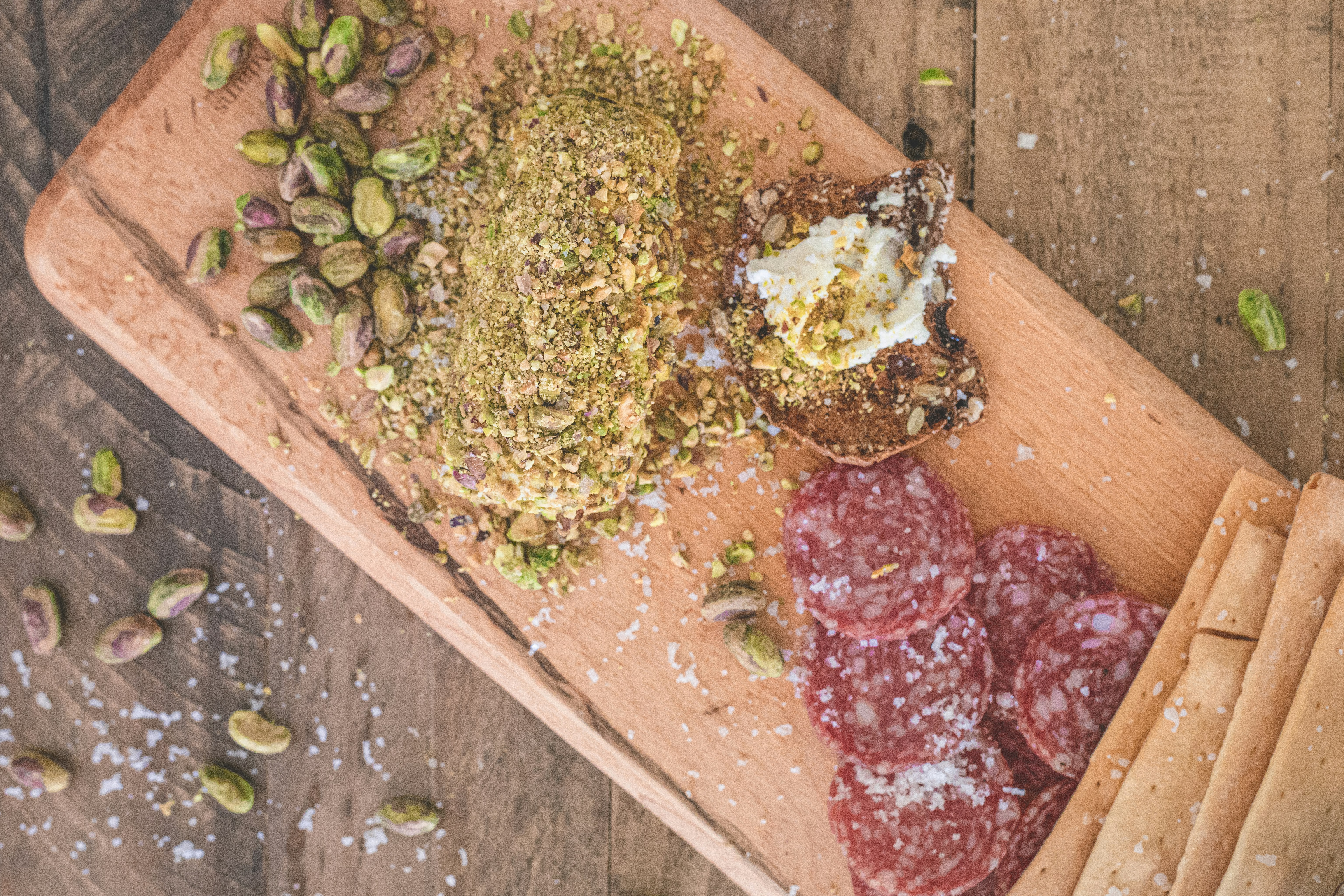 Board with salami and seeds