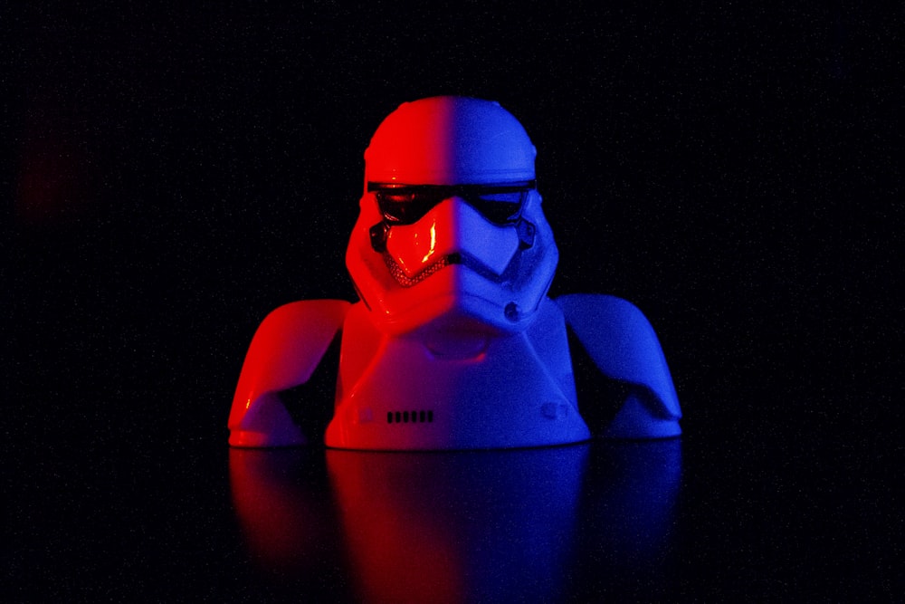 a lego star wars stormtrooper is shown in the dark