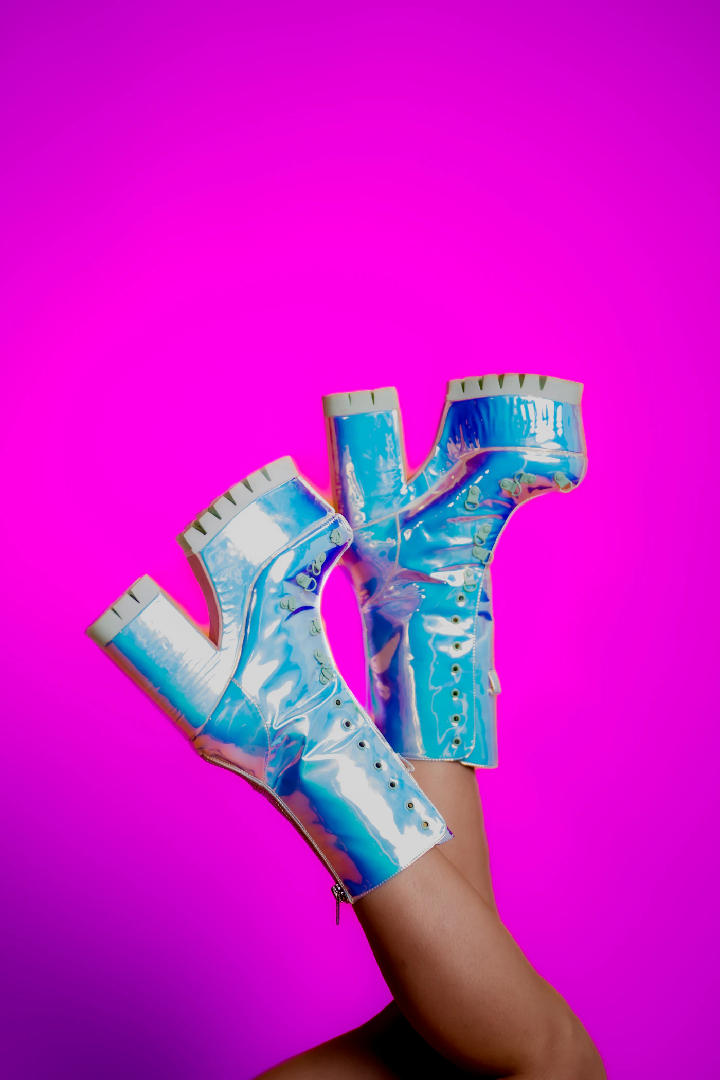 Fashion editorial with a pair of blue and white shoes