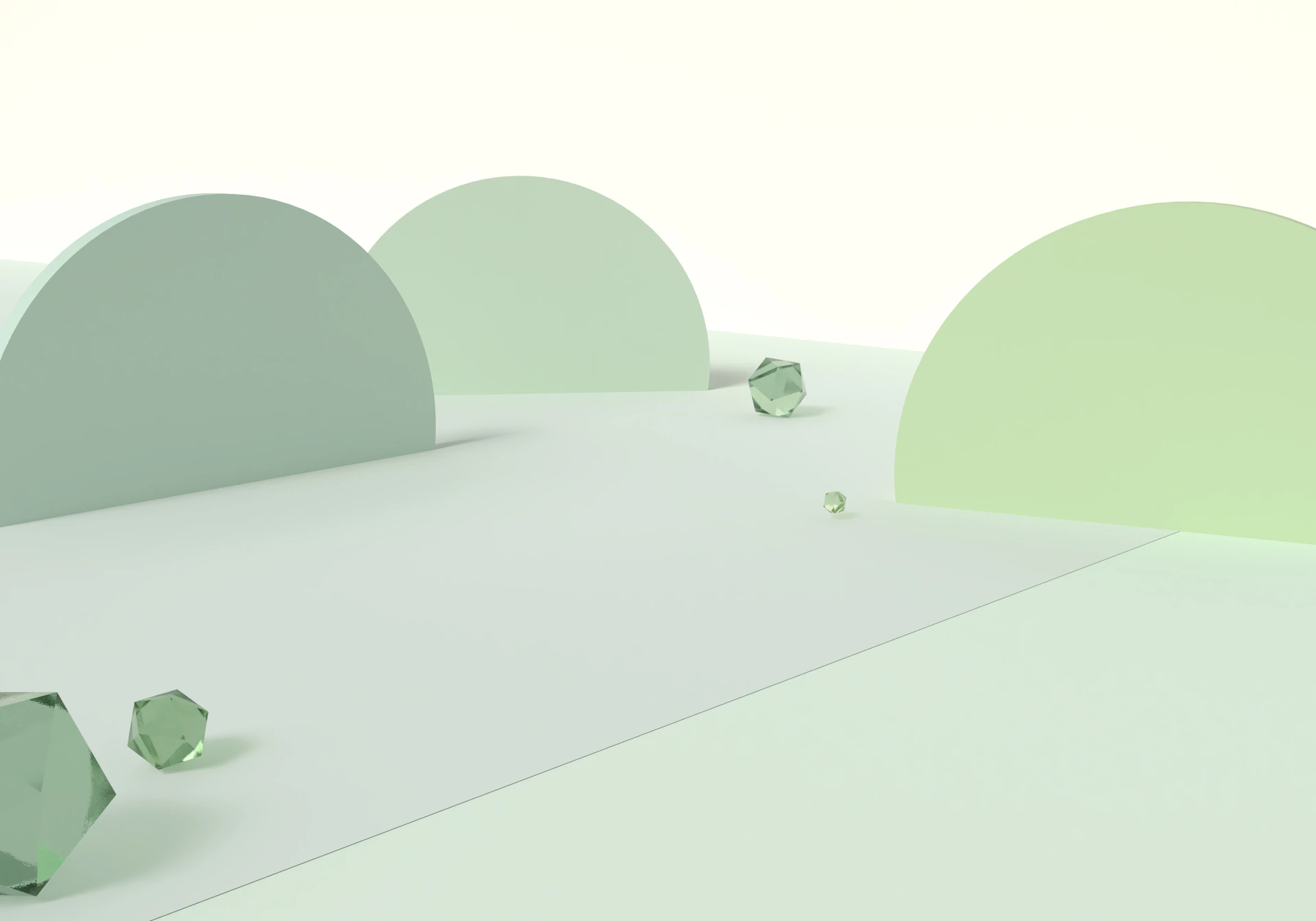 a group of green objects sitting on top of a white floor