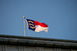 a flag flying on top of a building