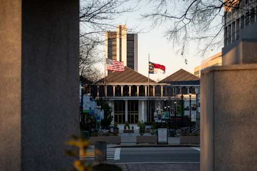 a building with a flag on top of it