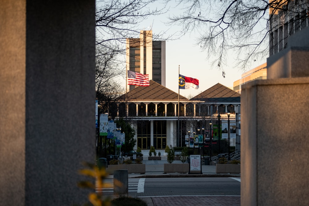 a building with a flag on top of it