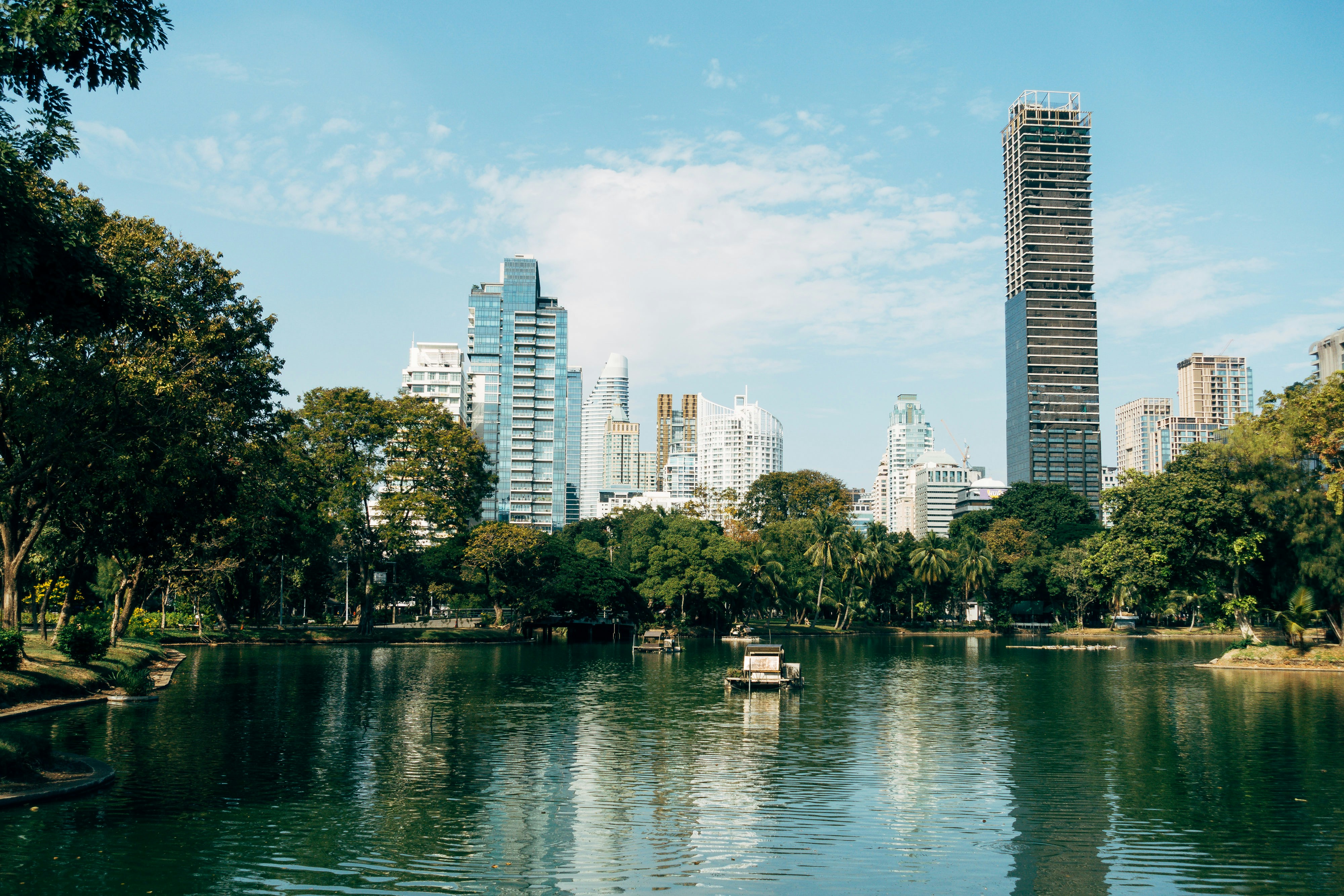 a body of water surrounded by tall buildings