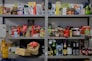 a shelf filled with lots of food items