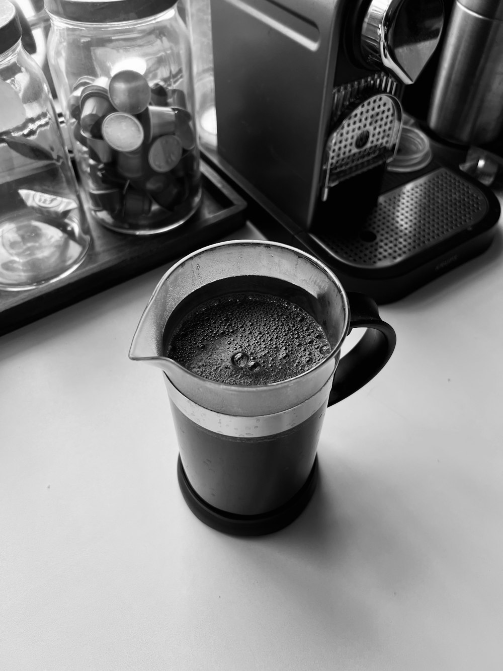 a coffee maker sitting on top of a counter