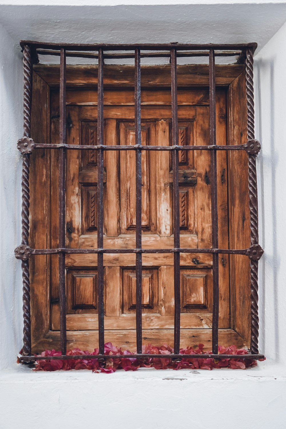 a close up of a window with bars on it