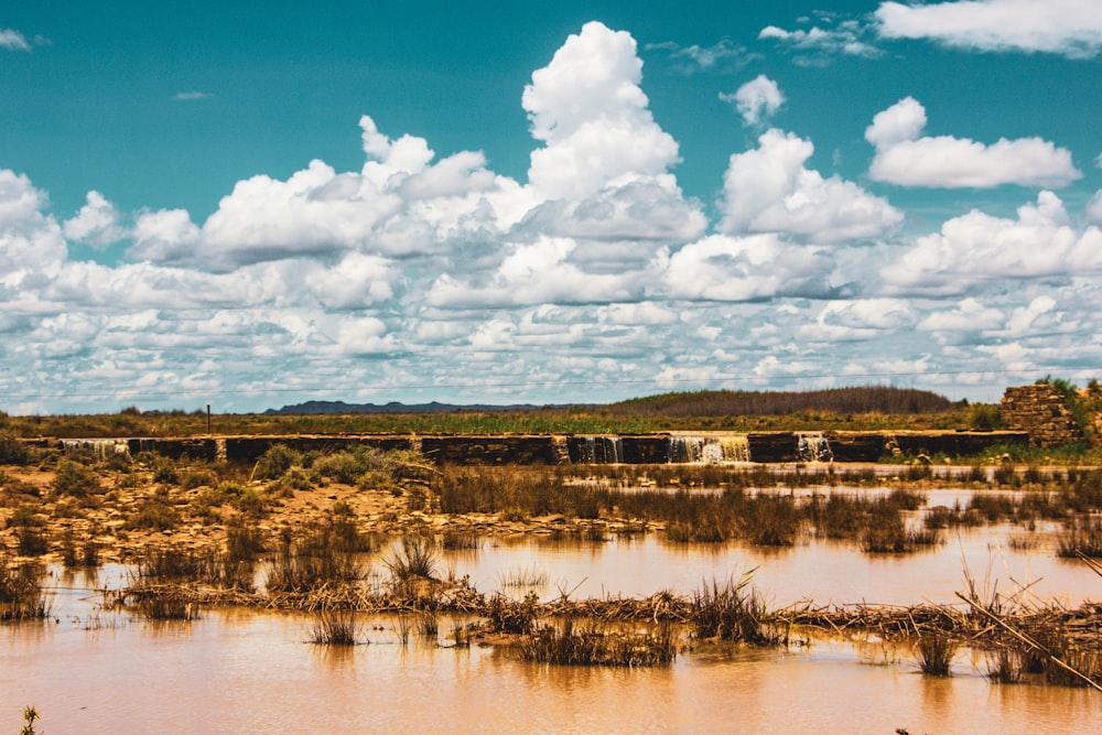 a train traveling over a bridge over a river