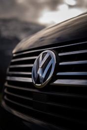 a close up of the front grille of a car