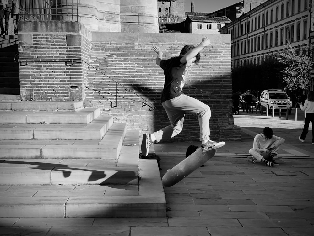 a person jumping a skate board in the air