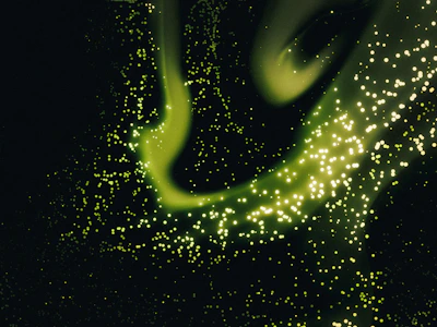 Glowing emerald green and gold 3D financial graphs intertwining against a dark navy blue gradient.