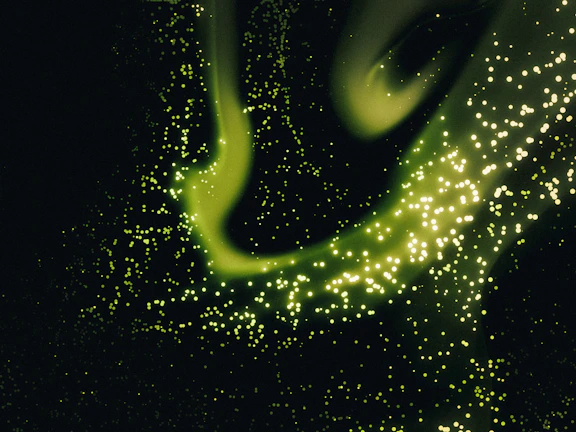 Dynamic visual of premium templates floating with a glowing green pulsating effect on dark background