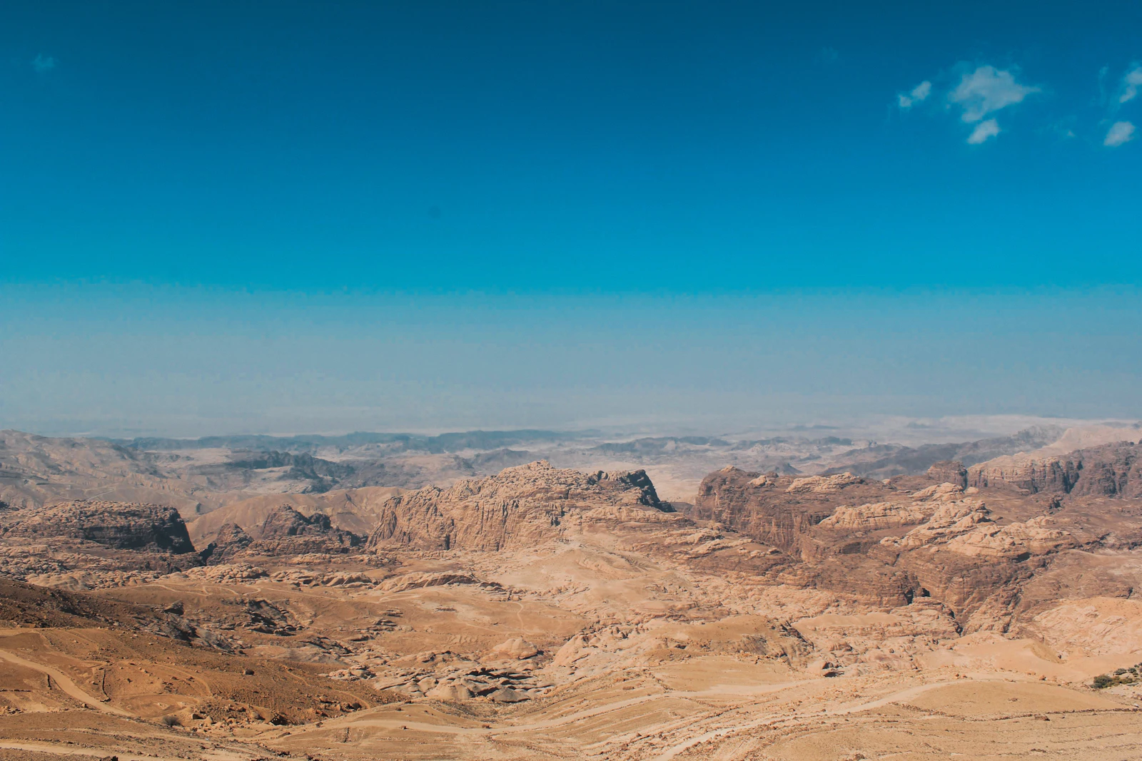 The dry mountain and desert landscape around southern Jordan
