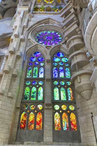 An elegant stained-glass window showcasing vibrant colors.