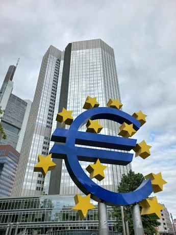 a large blue and yellow sign with stars on it