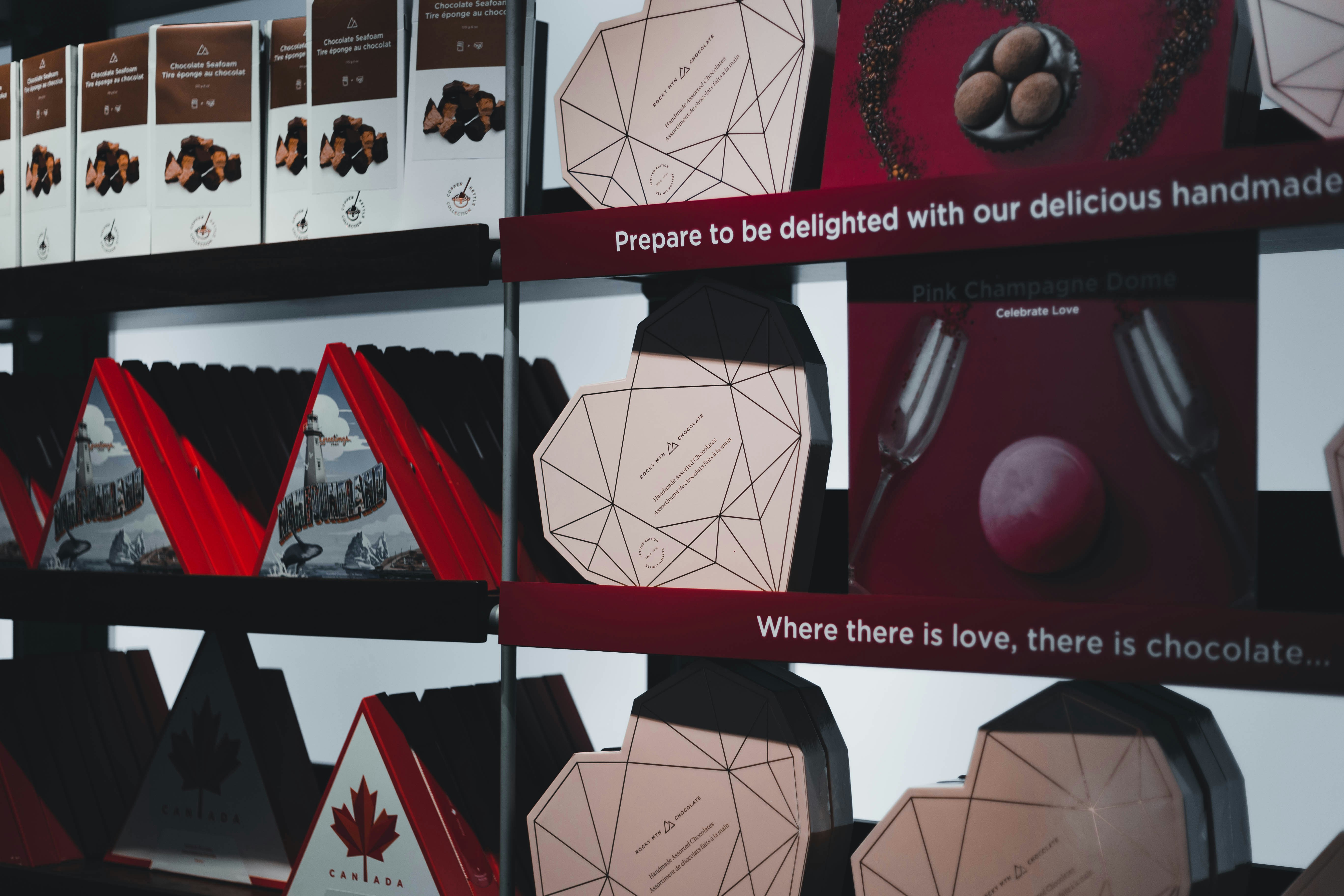 a display of various types of chocolates in a store