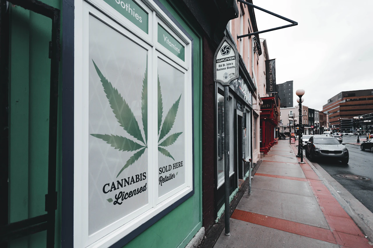 A cannabis storefront on a city street, the second and third locations a unified POS has to roll up into one view