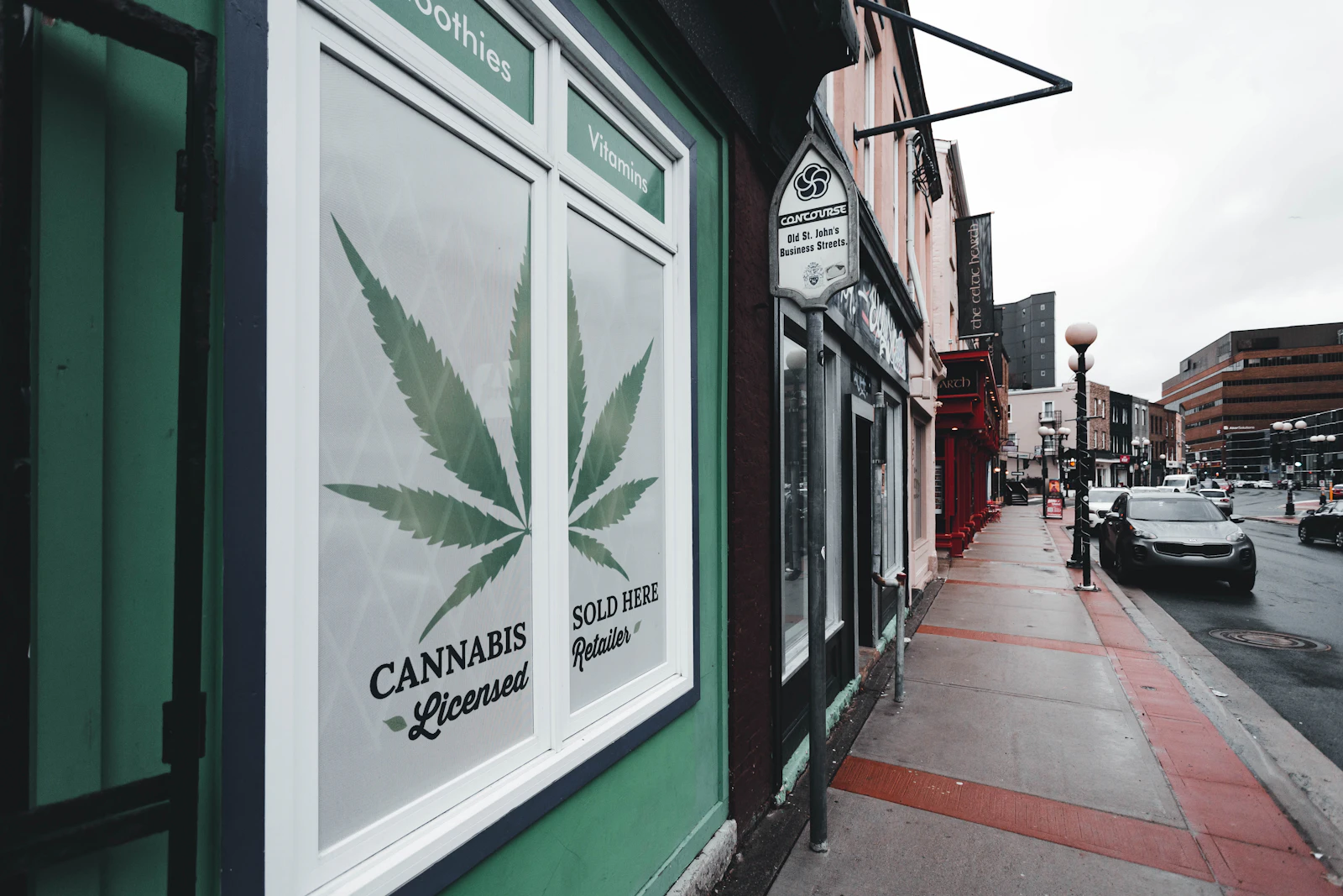 Licensed cannabis retailer storefront signage marking a legal weed dispensary