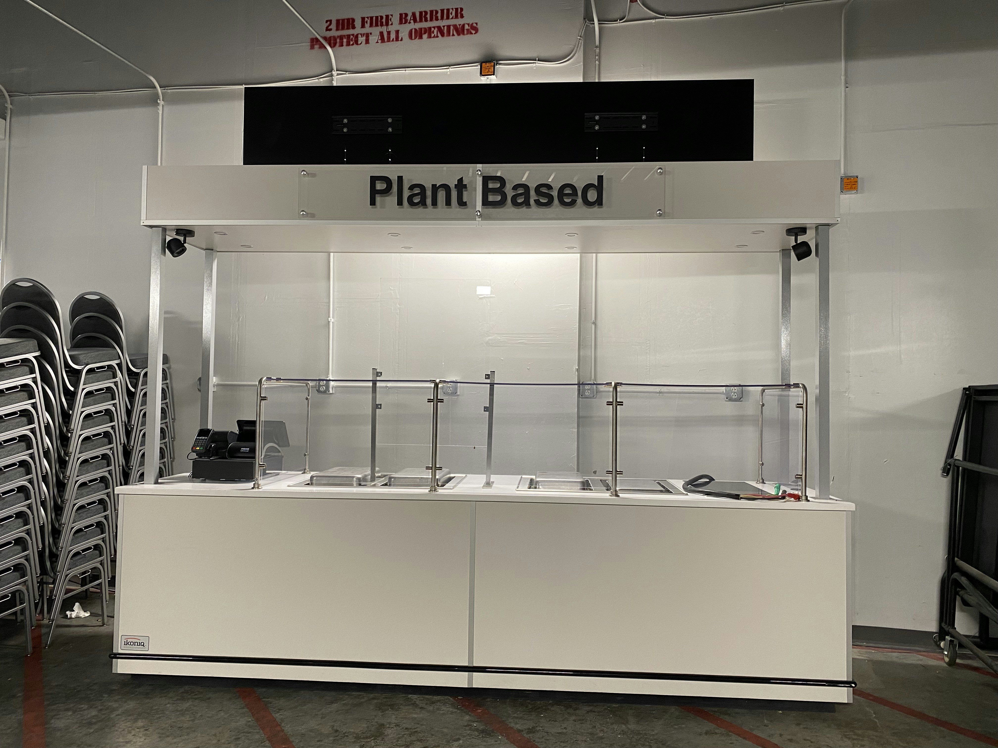 a plant based display case in a warehouse