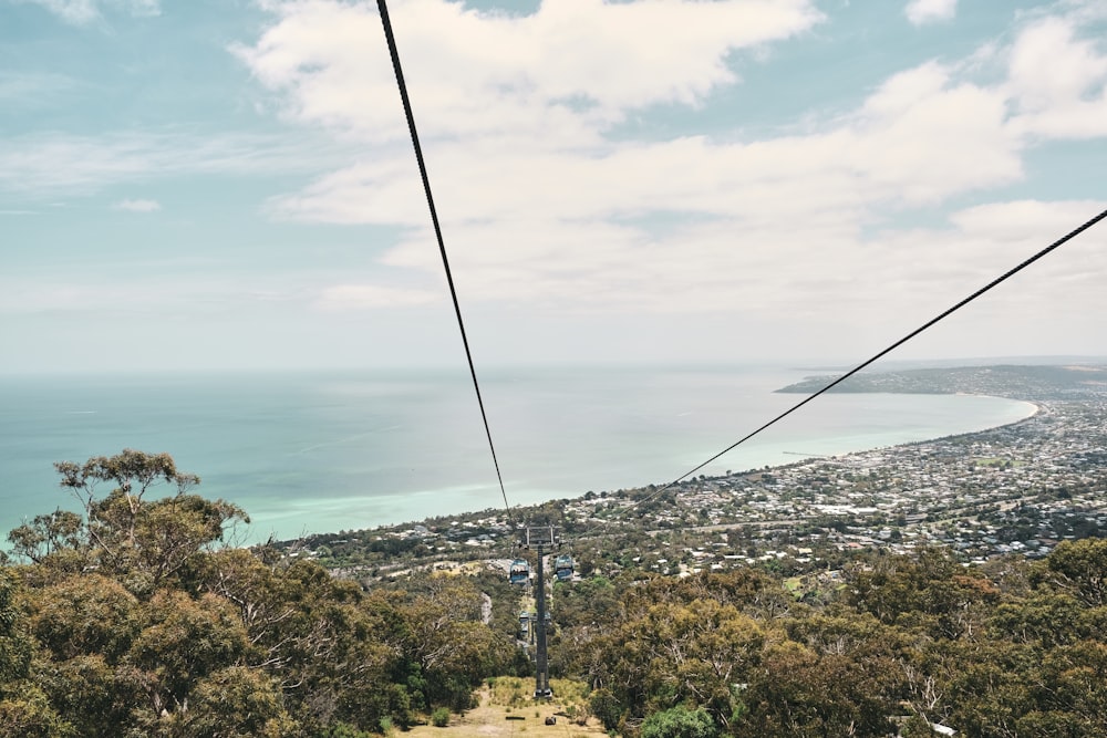 a view of the ocean from the top of a hill