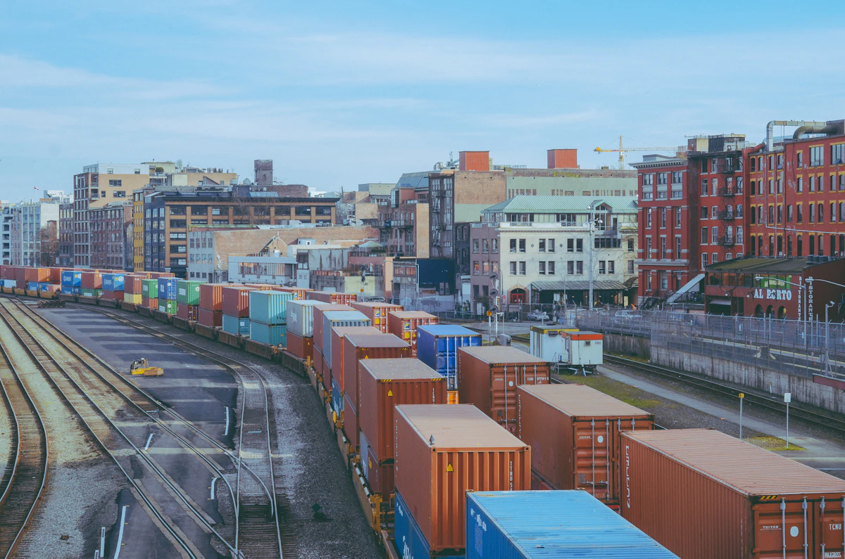 Freight train loaded with containers ready to ship