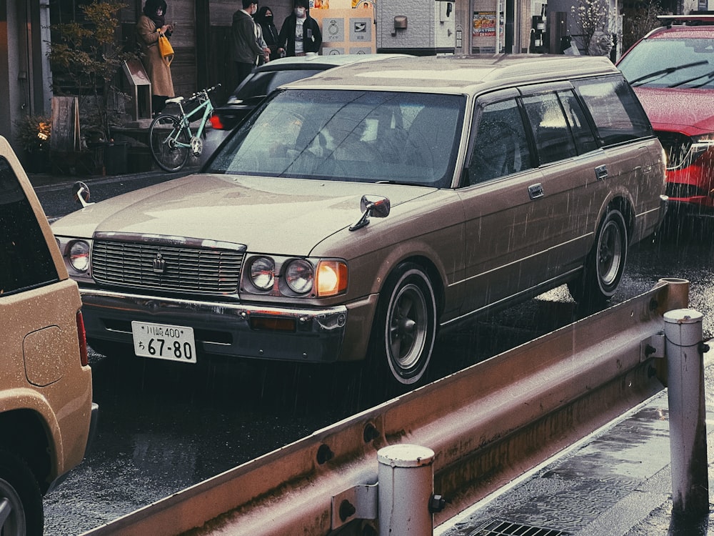 a car is parked on the side of the road