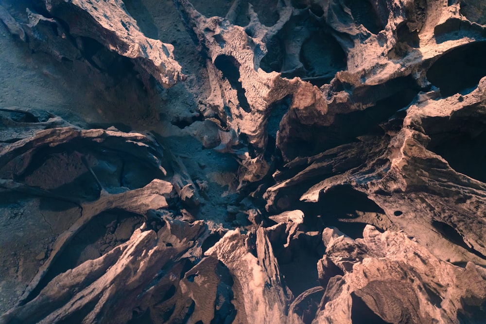 an aerial view of a rock formation in the desert