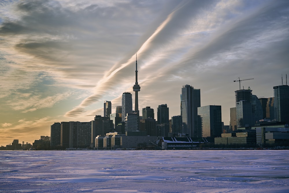 a view of a city skyline from across the water