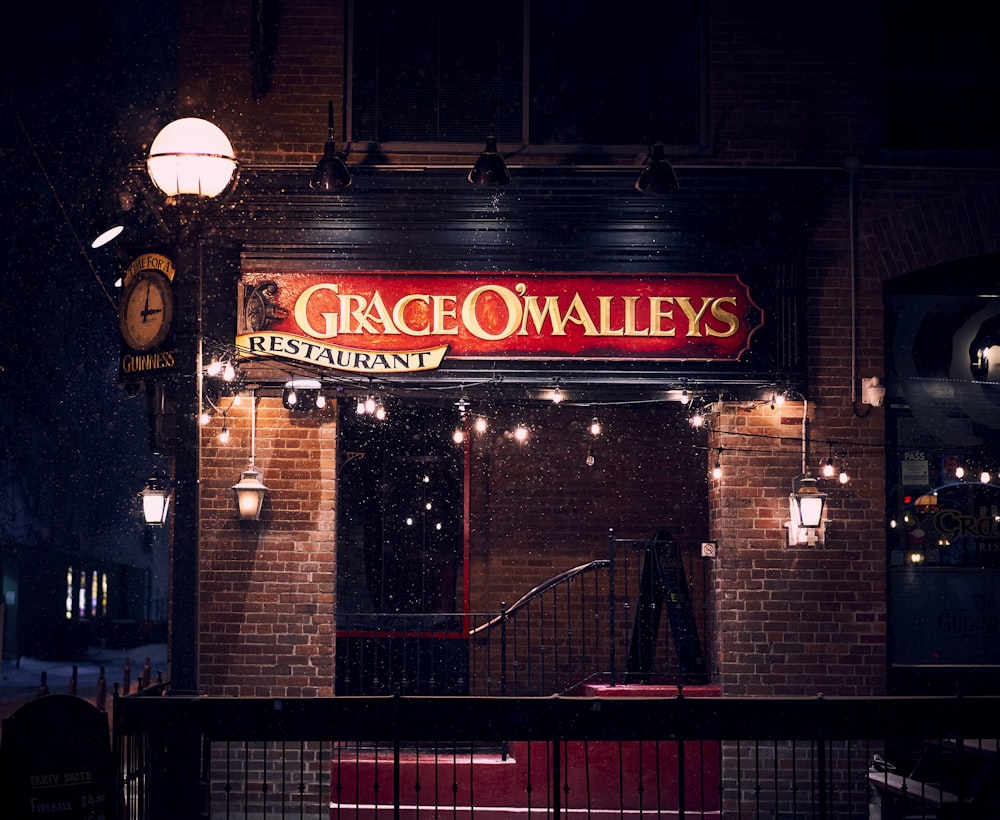 a building with a sign that says grace o'walley's restaurant
