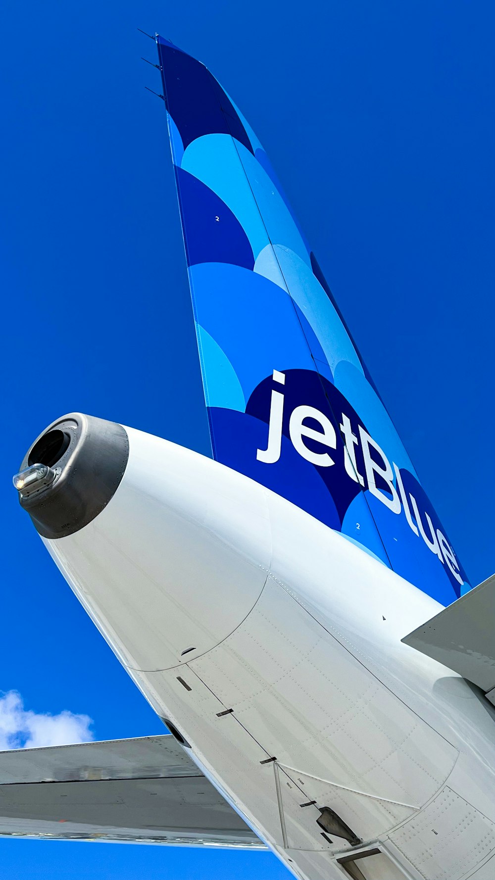 a jetblue airplane is flying in the sky