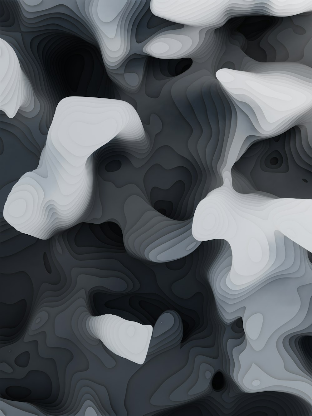 a black and white abstract background with wavy shapes