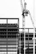 a black and white photo of a construction site