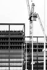 a black and white photo of a construction site