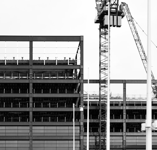 a black and white photo of a construction site