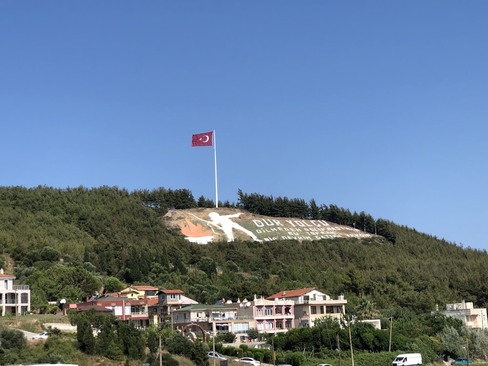 a flag flying on top of a hill