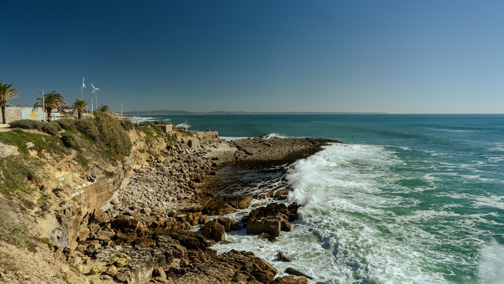 a view of the ocean from a cliff