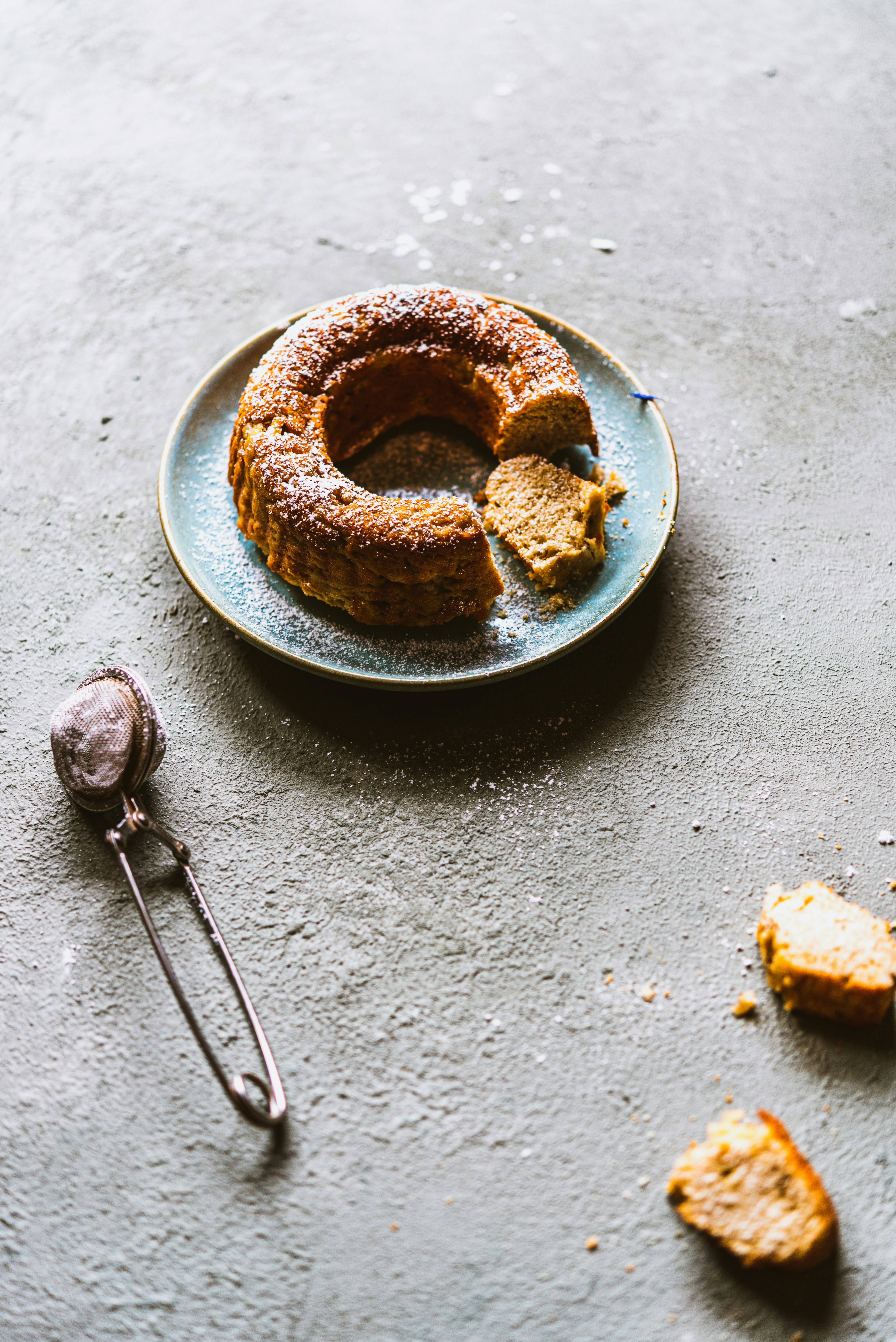 a plate with a bundt cake on it