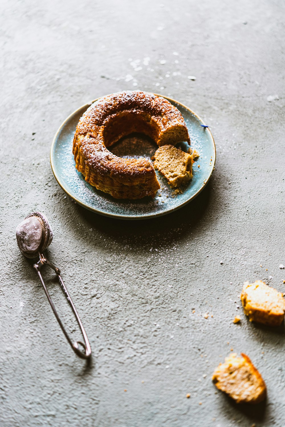 a plate with a bundt cake on it