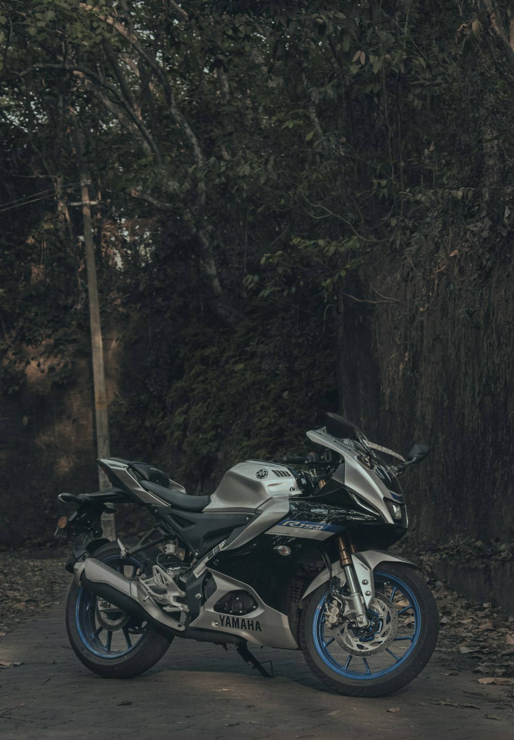 a motorcycle parked on the side of the road