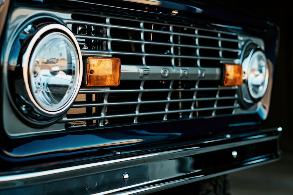 a close up of the grille of a car