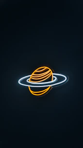 Futuristic digital marketing concept with planets and neon lights.