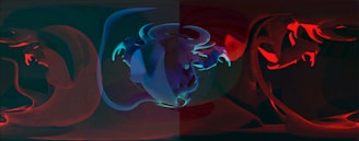 A vibrant abstract illustration blending red, blue, and white shapes symbolizing AI connections.